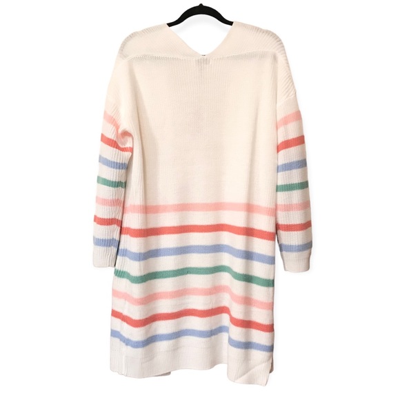 Andree by Unit-Long Open front Sweater-Cream w/colorful stripes-NWT-Sz-Med. - Picture 3 of 4